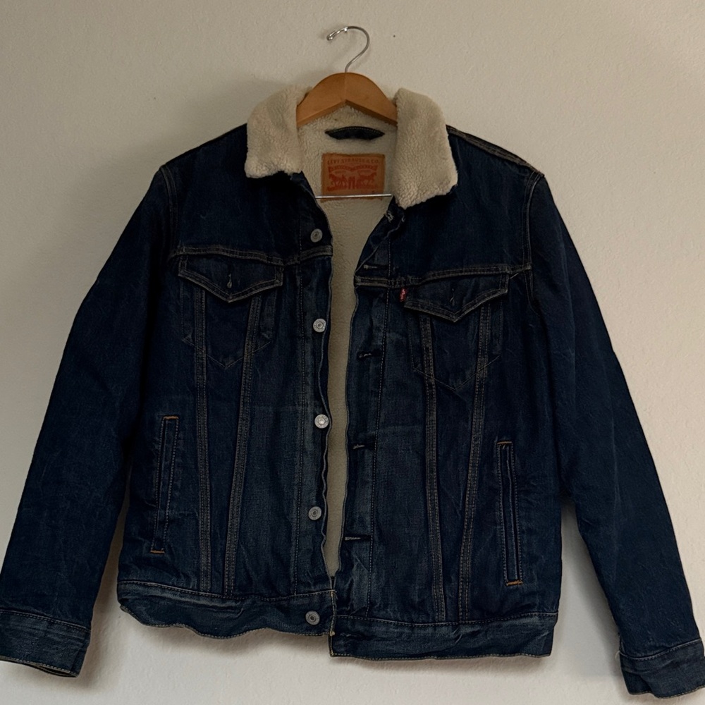 Levi's Dark Blue Jacket with Cream Sherpa Collar